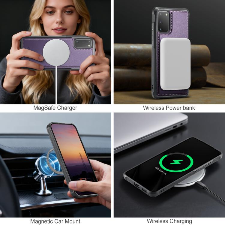Custodia per telefono in pelle JEEHOOD J10 con porta carte a ribalta, MagSafe Split RFID., For Samsung Galaxy S20