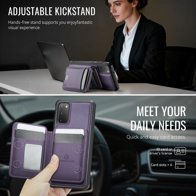 Custodia per telefono in pelle JEEHOOD J10 con porta carte a ribalta, MagSafe Split RFID., For Samsung Galaxy S20