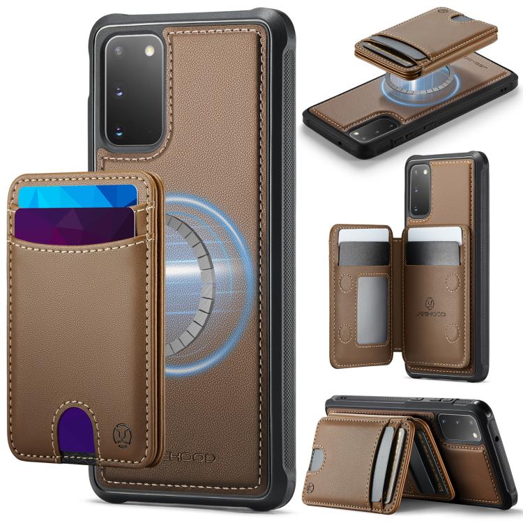 Custodia per telefono in pelle JEEHOOD J10 con porta carte a ribalta, MagSafe Split RFID., For Samsung Galaxy S20