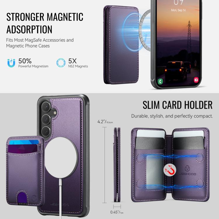 Custodia per telefono in pelle JEEHOOD J10 con porta carte a ribalta, MagSafe Split RFID., For Galaxy S25 FE 5G, For Samsung Galaxy S25 Edge 5G, For Samsung Galaxy S25 5G, For Samsung Galaxy S25+ 5G