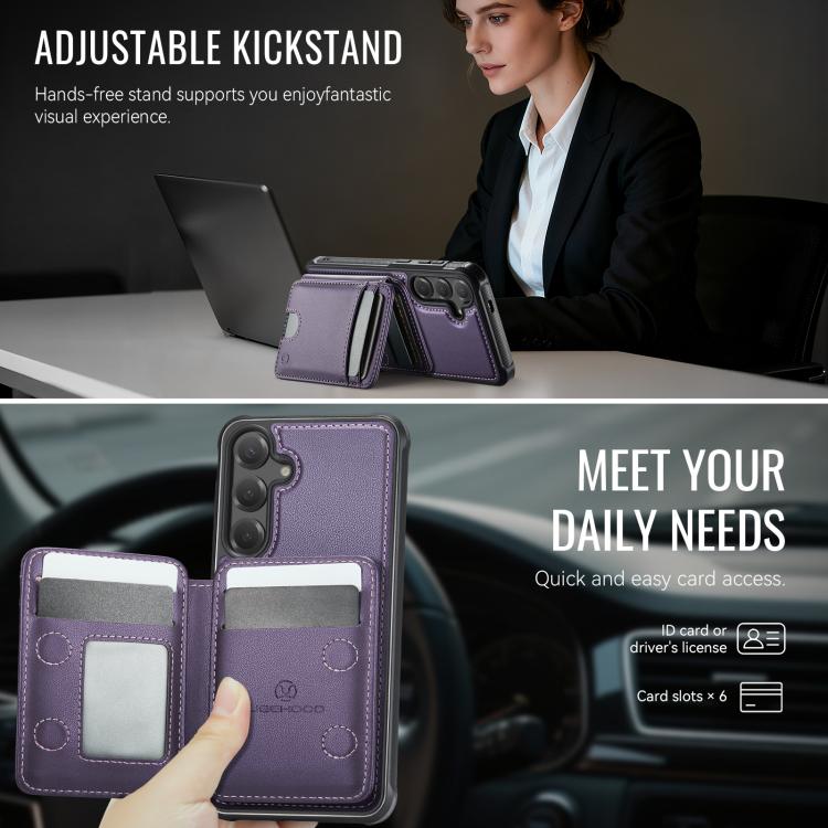 Custodia per telefono in pelle JEEHOOD J10 con porta carte a ribalta, MagSafe Split RFID., For Galaxy S25 FE 5G, For Samsung Galaxy S25 Edge 5G, For Samsung Galaxy S25 5G, For Samsung Galaxy S25+ 5G