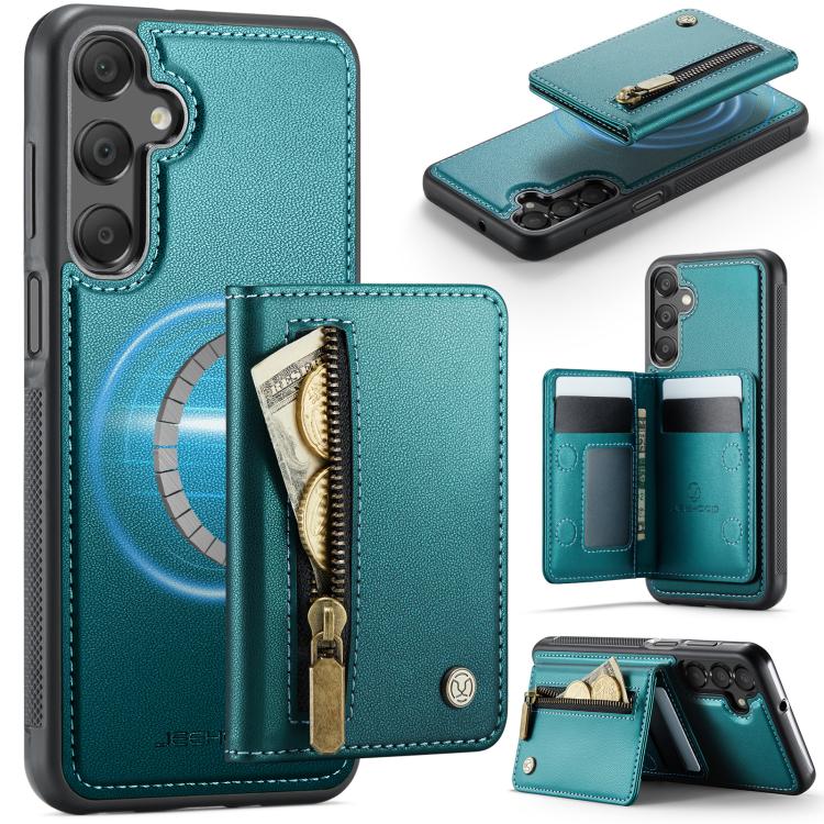JEEHOOD J12 Esclusiva custodia per telefono con cerniera, protezione RFID e MagSafe, porta carte., For Samsung Galaxy A16 5G / 4G, For Samsung Galaxy A15 4G / 5G, For Samsung Galaxy A55 5G, For Samsung Galaxy A35 5G