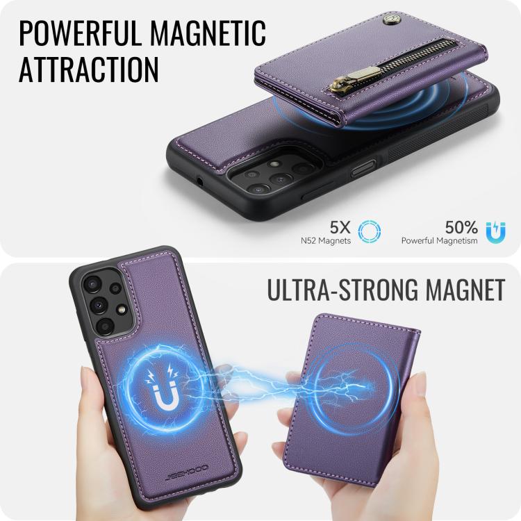 JEEHOOD J12 Esclusiva custodia per telefono con cerniera, protezione RFID e MagSafe, porta carte., For Samsung Galaxy A23 4G / 5G, For Samsung Galaxy A34 5G, For Samsung Galaxy A54 5G, For Samsung Galaxy A13 4G / 5G / A04s
