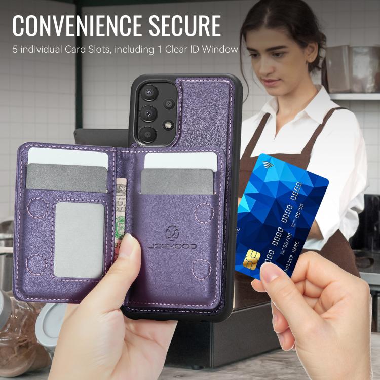 JEEHOOD J12 Esclusiva custodia per telefono con cerniera, protezione RFID e MagSafe, porta carte., For Samsung Galaxy A23 4G / 5G, For Samsung Galaxy A34 5G, For Samsung Galaxy A54 5G, For Samsung Galaxy A13 4G / 5G / A04s
