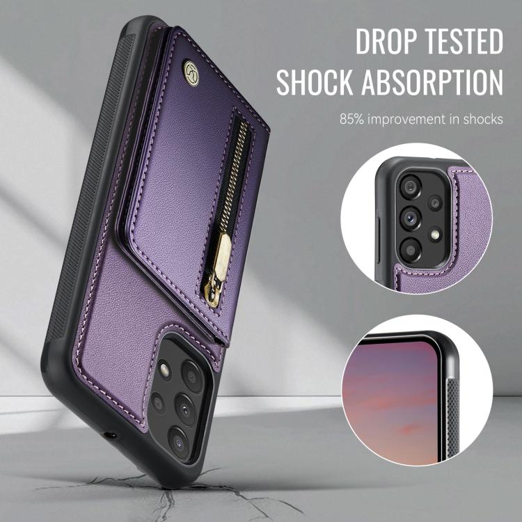 JEEHOOD J12 Esclusiva custodia per telefono con cerniera, protezione RFID e MagSafe, porta carte., For Samsung Galaxy A23 4G / 5G, For Samsung Galaxy A34 5G, For Samsung Galaxy A54 5G, For Samsung Galaxy A13 4G / 5G / A04s