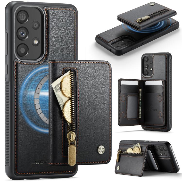 JEEHOOD J12 Esclusiva custodia per telefono con cerniera, protezione RFID e MagSafe, porta carte., For Samsung Galaxy A53 5G, For Samsung Galaxy A33 5G, For Samsung Galaxy A52 4G / 5G / A52s 5G, For Samsung Galaxy A51 4G