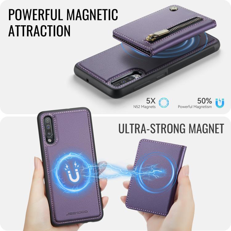 JEEHOOD J12 Esclusiva custodia per telefono con cerniera, protezione RFID e MagSafe, porta carte., For Samsung Galaxy A50