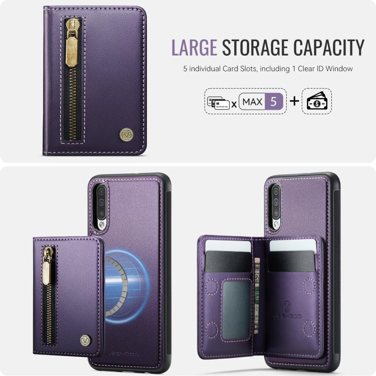 JEEHOOD J12 Esclusiva custodia per telefono con cerniera, protezione RFID e MagSafe, porta carte., For Samsung Galaxy A50