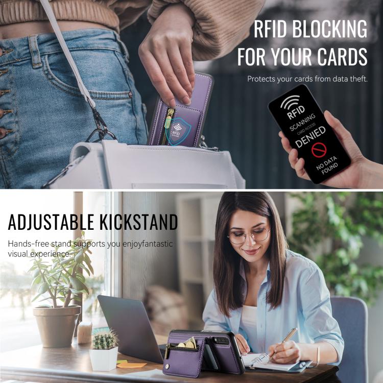JEEHOOD J12 Esclusiva custodia per telefono con cerniera, protezione RFID e MagSafe, porta carte., For Samsung Galaxy A50