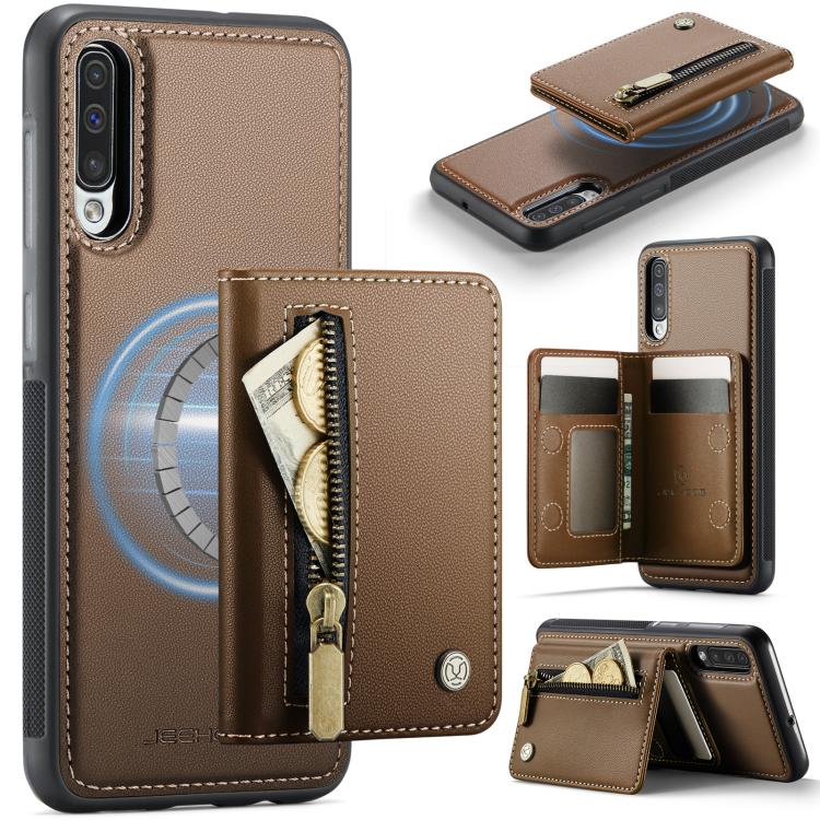 JEEHOOD J12 Esclusiva custodia per telefono con cerniera, protezione RFID e MagSafe, porta carte., For Samsung Galaxy A50