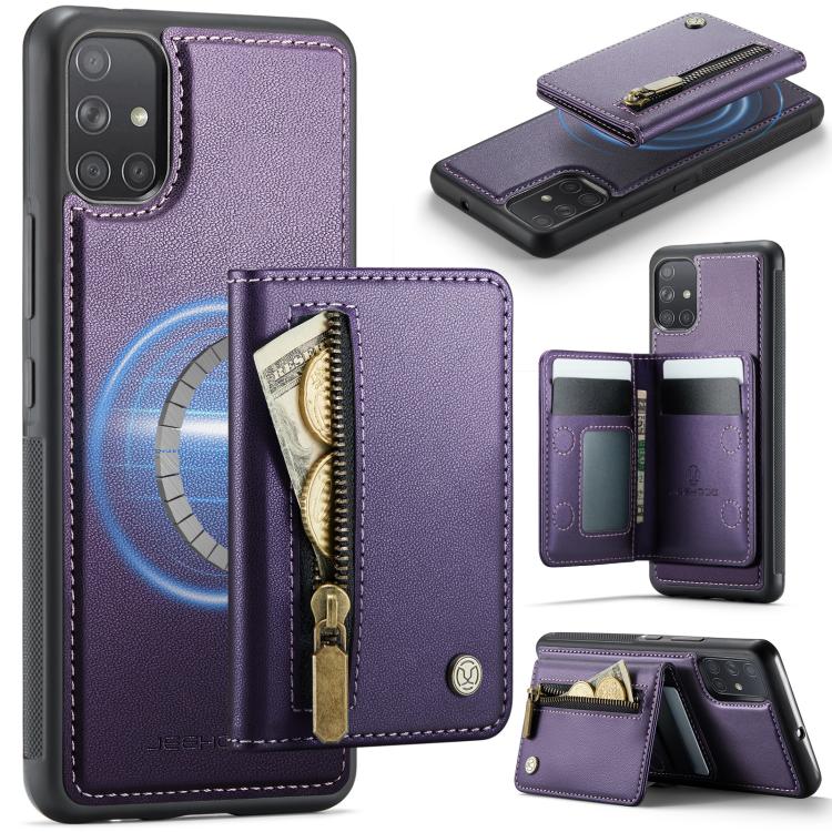 JEEHOOD J12 Esclusiva custodia per telefono con cerniera, protezione RFID e MagSafe, porta carte., For Samsung Galaxy A53 5G, For Samsung Galaxy A33 5G, For Samsung Galaxy A52 4G / 5G / A52s 5G, For Samsung Galaxy A51 4G