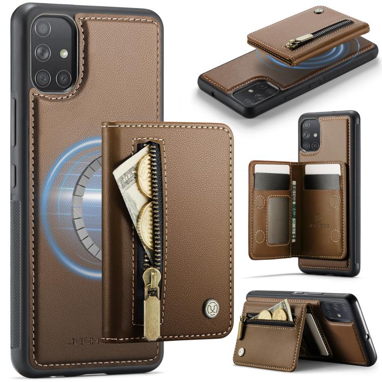JEEHOOD J12 Esclusiva custodia per telefono con cerniera, protezione RFID e MagSafe, porta carte., For Samsung Galaxy A53 5G, For Samsung Galaxy A33 5G, For Samsung Galaxy A52 4G / 5G / A52s 5G, For Samsung Galaxy A51 4G