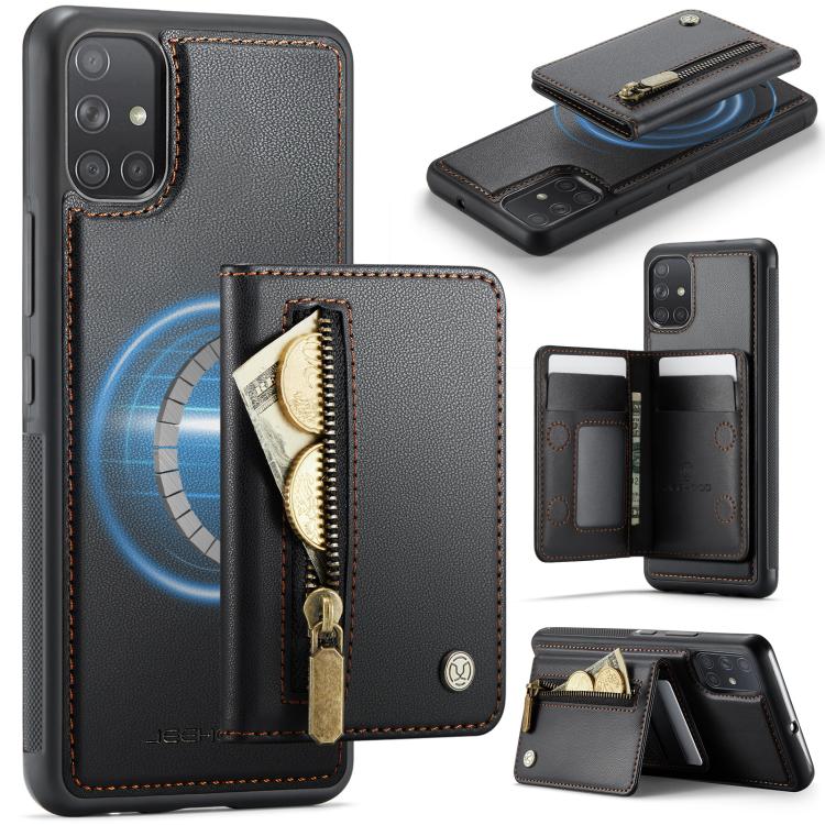 JEEHOOD J12 Esclusiva custodia per telefono con cerniera, protezione RFID e MagSafe, porta carte., For Samsung Galaxy A53 5G, For Samsung Galaxy A33 5G, For Samsung Galaxy A52 4G / 5G / A52s 5G, For Samsung Galaxy A51 4G