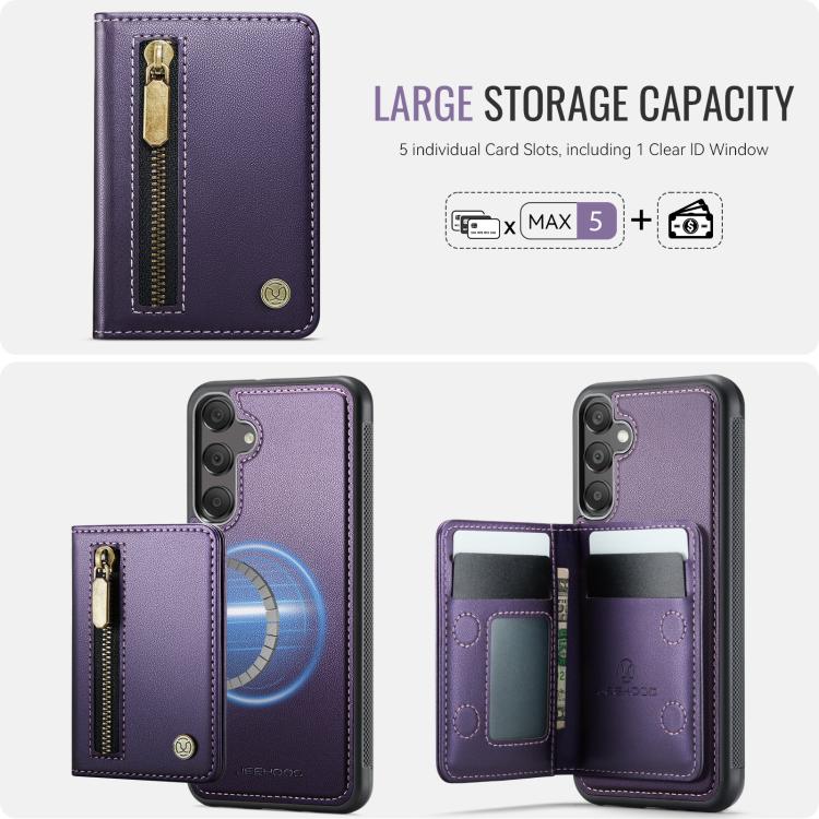 JEEHOOD J12 Esclusiva custodia per telefono con cerniera, protezione RFID e MagSafe, porta carte., For Samsung Galaxy A16 5G / 4G, For Samsung Galaxy A15 4G / 5G, For Samsung Galaxy A55 5G, For Samsung Galaxy A35 5G