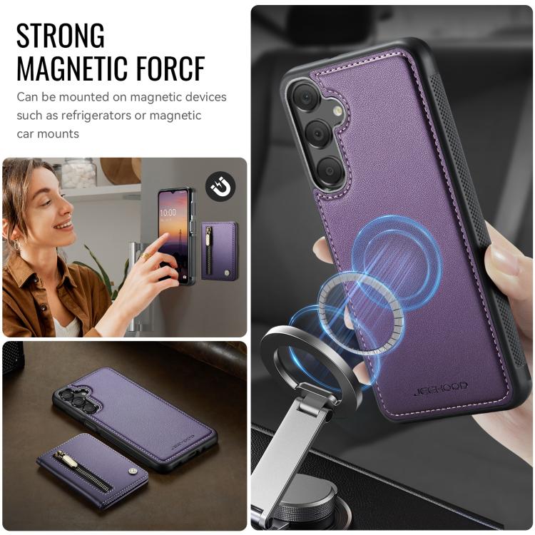 JEEHOOD J12 Esclusiva custodia per telefono con cerniera, protezione RFID e MagSafe, porta carte., For Samsung Galaxy A16 5G / 4G, For Samsung Galaxy A15 4G / 5G, For Samsung Galaxy A55 5G, For Samsung Galaxy A35 5G