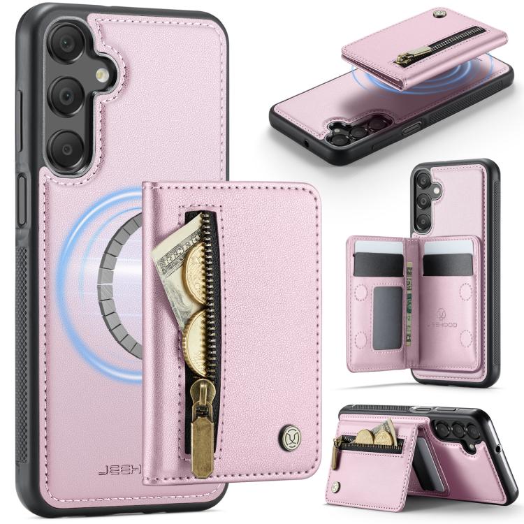 JEEHOOD J12 Esclusiva custodia per telefono con cerniera, protezione RFID e MagSafe, porta carte., For Samsung Galaxy A16 5G / 4G, For Samsung Galaxy A15 4G / 5G, For Samsung Galaxy A55 5G, For Samsung Galaxy A35 5G