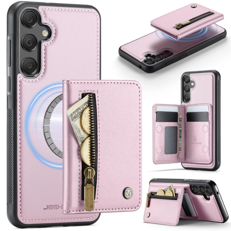 JEEHOOD J12 Esclusiva custodia per telefono con cerniera, protezione RFID e MagSafe, porta carte., For Samsung Galaxy A16 5G / 4G, For Samsung Galaxy A15 4G / 5G, For Samsung Galaxy A55 5G, For Samsung Galaxy A35 5G