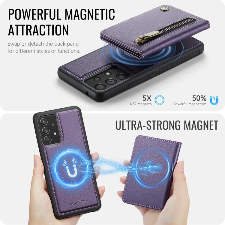 JEEHOOD J12 Esclusiva custodia per telefono con cerniera, protezione RFID e MagSafe, porta carte., For Samsung Galaxy A53 5G, For Samsung Galaxy A33 5G, For Samsung Galaxy A52 4G / 5G / A52s 5G, For Samsung Galaxy A51 4G