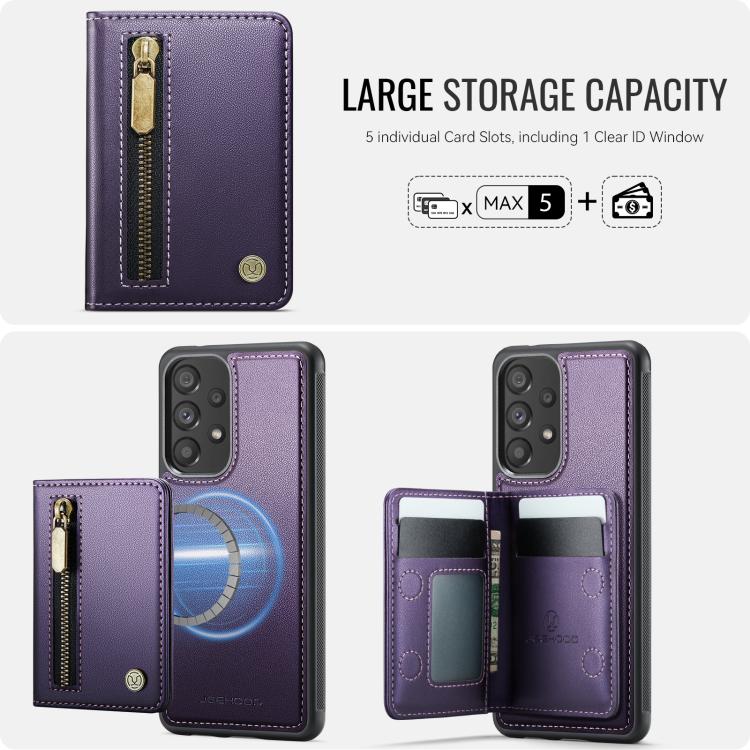 JEEHOOD J12 Esclusiva custodia per telefono con cerniera, protezione RFID e MagSafe, porta carte., For Samsung Galaxy A53 5G, For Samsung Galaxy A33 5G, For Samsung Galaxy A52 4G / 5G / A52s 5G, For Samsung Galaxy A51 4G