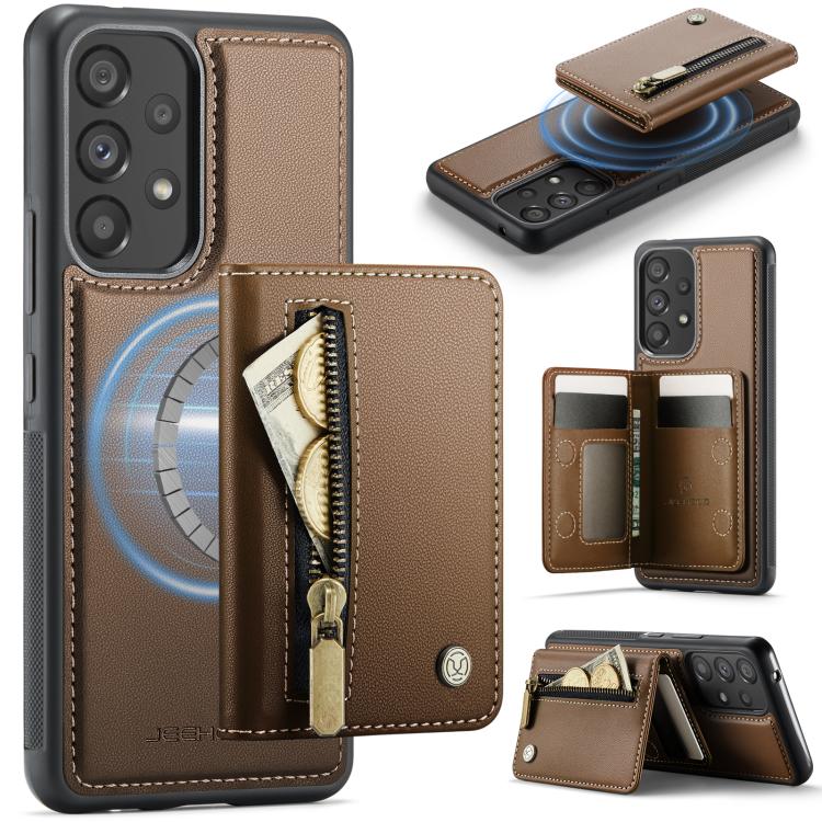 JEEHOOD J12 Esclusiva custodia per telefono con cerniera, protezione RFID e MagSafe, porta carte., For Samsung Galaxy A53 5G, For Samsung Galaxy A33 5G, For Samsung Galaxy A52 4G / 5G / A52s 5G, For Samsung Galaxy A51 4G