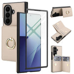 Custodia per telefono in pelle con anello e scomparto a libro integrato per carte di credito., For Galaxy Z Fold8 Ultra 5G, For Samsung Galaxy Z Fold7 5G, For Samsung Galaxy Z Fold6 5G