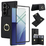 Custodia per telefono in pelle con anello e scomparto a libro integrato per carte di credito., For Galaxy Z Fold8 Ultra 5G, For Samsung Galaxy Z Fold7 5G, For Samsung Galaxy Z Fold6 5G