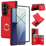 Custodia per telefono in pelle con anello e scomparto a libro integrato per carte di credito., For Galaxy Z Fold8 Ultra 5G, For Samsung Galaxy Z Fold7 5G, For Samsung Galaxy Z Fold6 5G