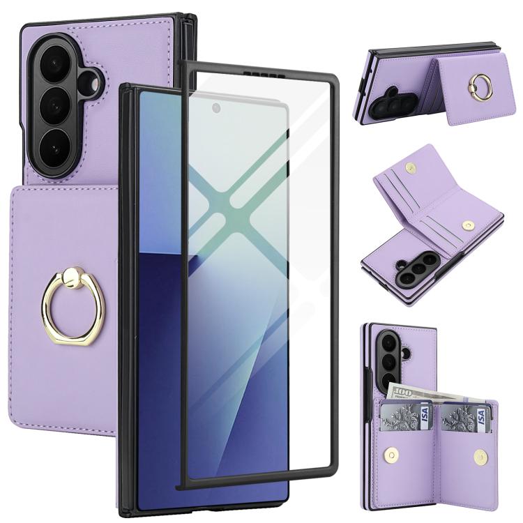 Custodia per telefono in pelle con anello e scomparto a libro integrato per carte di credito., For Galaxy Z Fold8 Ultra 5G, For Samsung Galaxy Z Fold7 5G, For Samsung Galaxy Z Fold6 5G