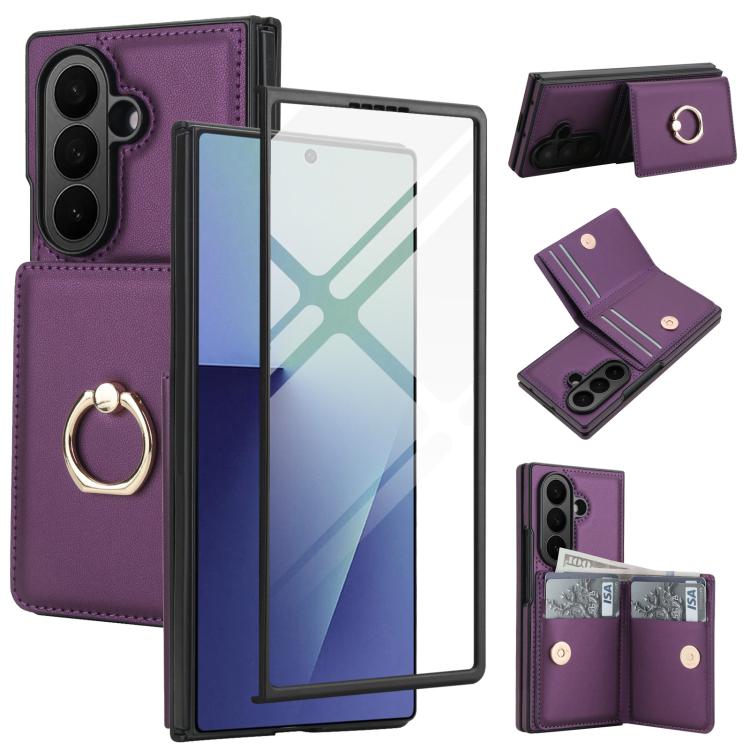 Custodia per telefono in pelle con anello e scomparto a libro integrato per carte di credito., For Galaxy Z Fold8 Ultra 5G, For Samsung Galaxy Z Fold7 5G, For Samsung Galaxy Z Fold6 5G