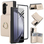 Custodia per telefono in pelle con anello e scomparto a libro integrato per carte di credito., For Galaxy Z Fold8 Ultra 5G, For Samsung Galaxy Z Fold7 5G, For Samsung Galaxy Z Fold6 5G