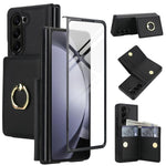 Custodia per telefono in pelle con anello e scomparto a libro integrato per carte di credito., For Galaxy Z Fold8 Ultra 5G, For Samsung Galaxy Z Fold7 5G, For Samsung Galaxy Z Fold6 5G