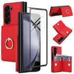 Custodia per telefono in pelle con anello e scomparto a libro integrato per carte di credito., For Galaxy Z Fold8 Ultra 5G, For Samsung Galaxy Z Fold7 5G, For Samsung Galaxy Z Fold6 5G