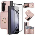 Custodia per telefono in pelle con anello e scomparto a libro integrato per carte di credito., For Galaxy Z Fold8 Ultra 5G, For Samsung Galaxy Z Fold7 5G, For Samsung Galaxy Z Fold6 5G