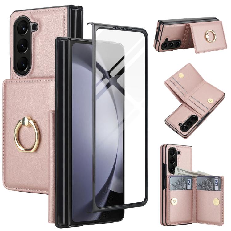 Custodia per telefono in pelle con anello e scomparto a libro integrato per carte di credito., For Galaxy Z Fold8 Ultra 5G, For Samsung Galaxy Z Fold7 5G, For Samsung Galaxy Z Fold6 5G