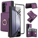 Custodia per telefono in pelle con anello e scomparto a libro integrato per carte di credito., For Galaxy Z Fold8 Ultra 5G, For Samsung Galaxy Z Fold7 5G, For Samsung Galaxy Z Fold6 5G