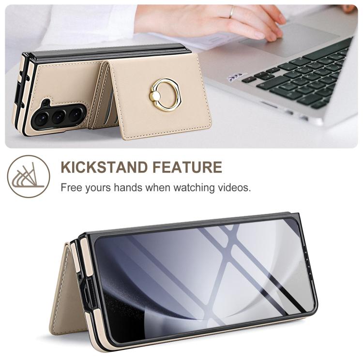 Custodia per telefono in pelle con anello e scomparto a libro integrato per carte di credito., For Samsung Galaxy Z Fold5 5G, For Samsung Galaxy Z Fold4 5G, For Samsung Galaxy Z Fold3 5G