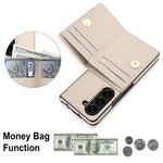 Custodia per telefono in pelle con anello e scomparto a libro integrato per carte di credito., For Samsung Galaxy Z Fold5 5G, For Samsung Galaxy Z Fold4 5G, For Samsung Galaxy Z Fold3 5G