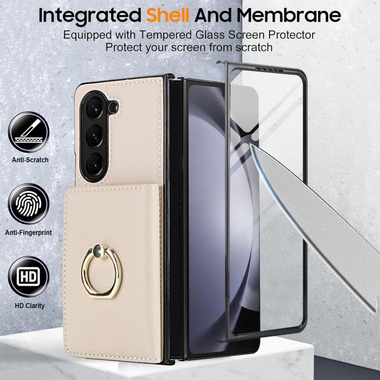 Custodia per telefono in pelle con anello e scomparto a libro integrato per carte di credito., For Samsung Galaxy Z Fold5 5G, For Samsung Galaxy Z Fold4 5G, For Samsung Galaxy Z Fold3 5G