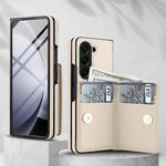 Custodia per telefono in pelle con anello e scomparto a libro integrato per carte di credito., For Samsung Galaxy Z Fold5 5G, For Samsung Galaxy Z Fold4 5G, For Samsung Galaxy Z Fold3 5G