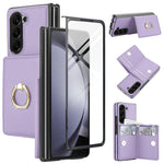 Custodia per telefono in pelle con anello e scomparto a libro integrato per carte di credito., For Samsung Galaxy Z Fold5 5G, For Samsung Galaxy Z Fold4 5G, For Samsung Galaxy Z Fold3 5G