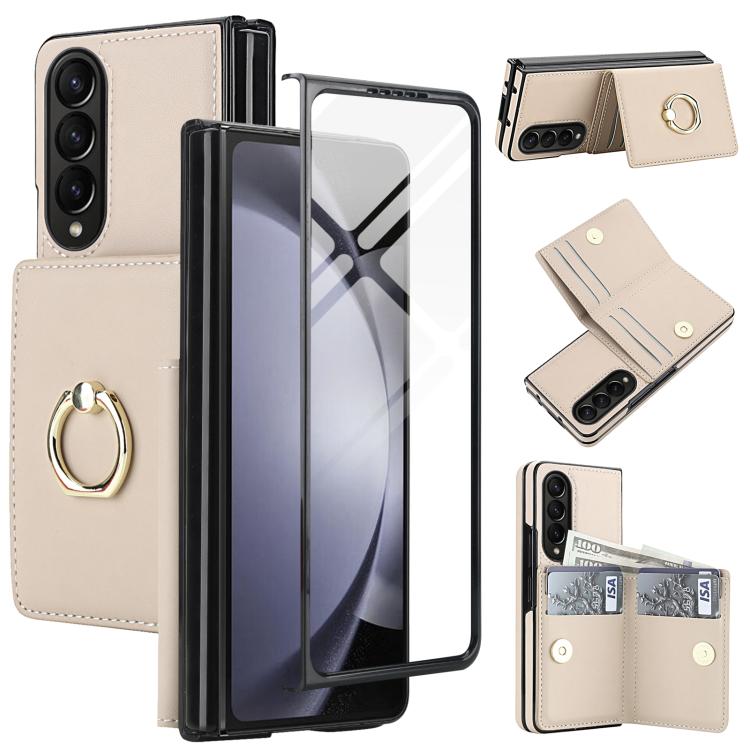 Custodia per telefono in pelle con anello e scomparto a libro integrato per carte di credito., For Samsung Galaxy Z Fold5 5G, For Samsung Galaxy Z Fold4 5G, For Samsung Galaxy Z Fold3 5G