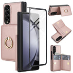 Custodia per telefono in pelle con anello e scomparto a libro integrato per carte di credito., For Samsung Galaxy Z Fold5 5G, For Samsung Galaxy Z Fold4 5G, For Samsung Galaxy Z Fold3 5G