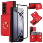 Custodia per telefono in pelle con anello e scomparto a libro integrato per carte di credito., For Samsung Galaxy Z Fold5 5G, For Samsung Galaxy Z Fold4 5G, For Samsung Galaxy Z Fold3 5G