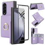 Custodia per telefono in pelle con anello e scomparto a libro integrato per carte di credito., For Samsung Galaxy Z Fold5 5G, For Samsung Galaxy Z Fold4 5G, For Samsung Galaxy Z Fold3 5G