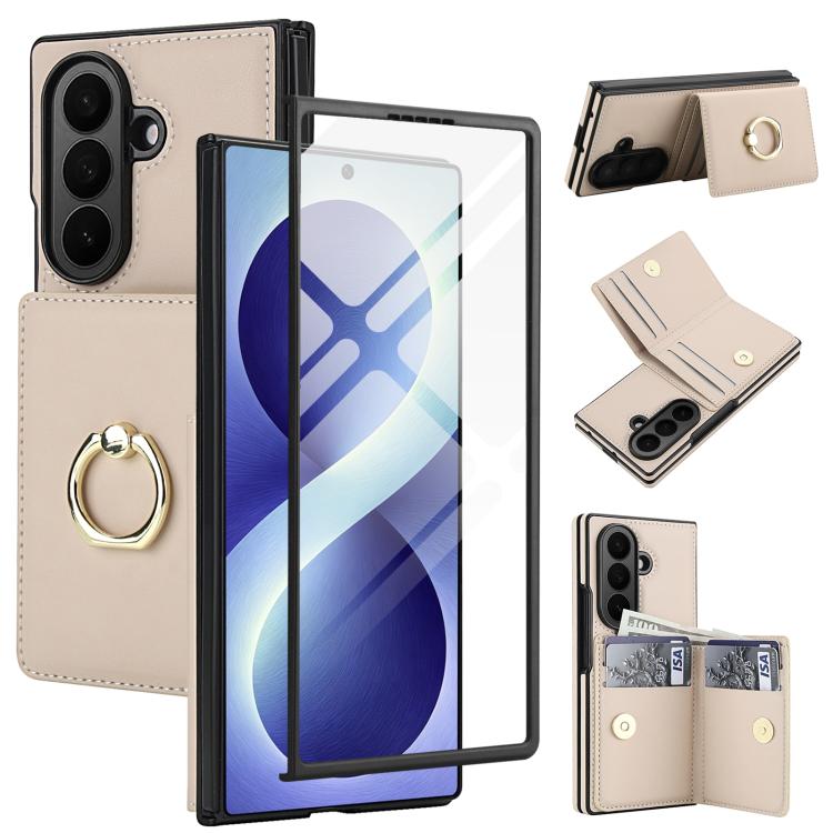 Custodia per telefono in pelle con anello e scomparto a libro integrato per carte di credito., For Galaxy Z Fold8 Ultra 5G, For Samsung Galaxy Z Fold7 5G, For Samsung Galaxy Z Fold6 5G