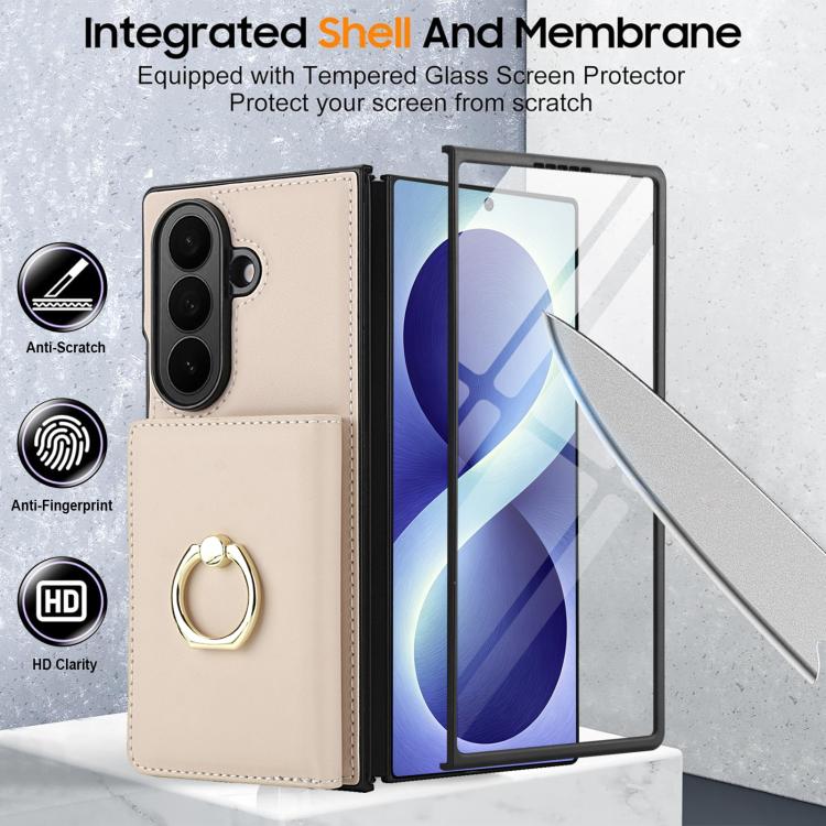 Custodia per telefono in pelle con anello e scomparto a libro integrato per carte di credito., For Galaxy Z Fold8 Ultra 5G, For Samsung Galaxy Z Fold7 5G, For Samsung Galaxy Z Fold6 5G