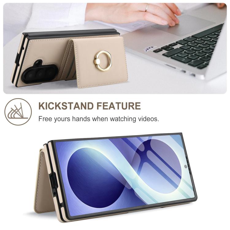 Custodia per telefono in pelle con anello e scomparto a libro integrato per carte di credito., For Galaxy Z Fold8 Ultra 5G, For Samsung Galaxy Z Fold7 5G, For Samsung Galaxy Z Fold6 5G