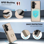 Custodia per telefono in pelle con anello e scomparto a libro integrato per carte di credito., For Galaxy Z Fold8 Ultra 5G, For Samsung Galaxy Z Fold7 5G, For Samsung Galaxy Z Fold6 5G