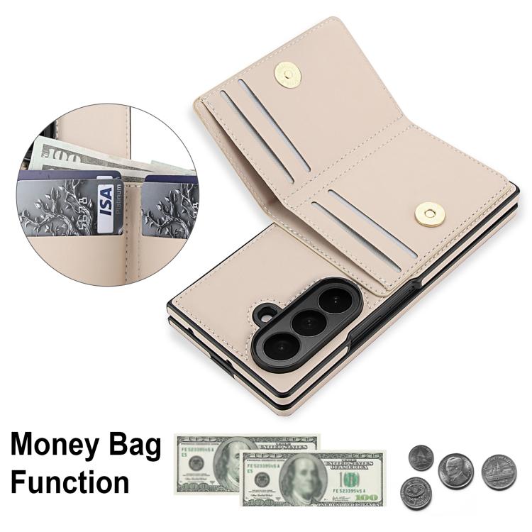 Custodia per telefono in pelle con anello e scomparto a libro integrato per carte di credito., For Galaxy Z Fold8 Ultra 5G, For Samsung Galaxy Z Fold7 5G, For Samsung Galaxy Z Fold6 5G