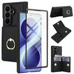 Custodia per telefono in pelle con anello e scomparto a libro integrato per carte di credito., For Galaxy Z Fold8 Ultra 5G, For Samsung Galaxy Z Fold7 5G, For Samsung Galaxy Z Fold6 5G